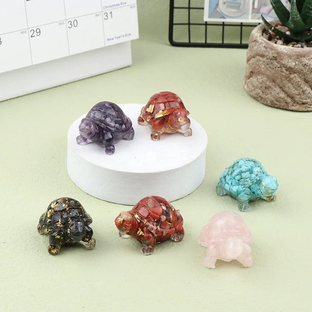 Creative Tortoise Decorations Natural Crushed Crystal Stone Epoxy Resin Decor J2
