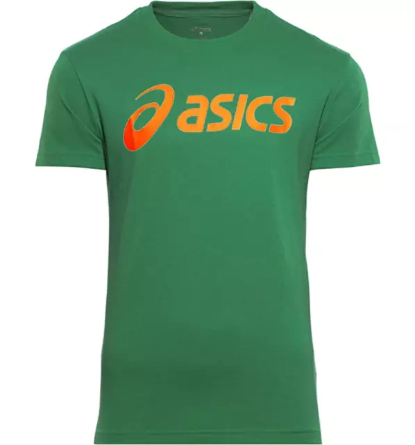 Asics Running Men's T-Shirt (Size S) Jungle Green Short Sleeve Stripe Top - New