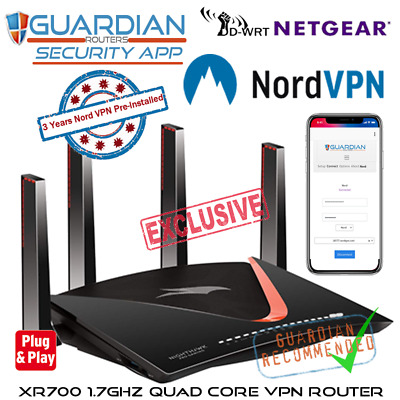 Netgear XR700 X10 Nord Pre-Loaded Guardian VPN APP Router 3Yrs VPN inc Plug Play