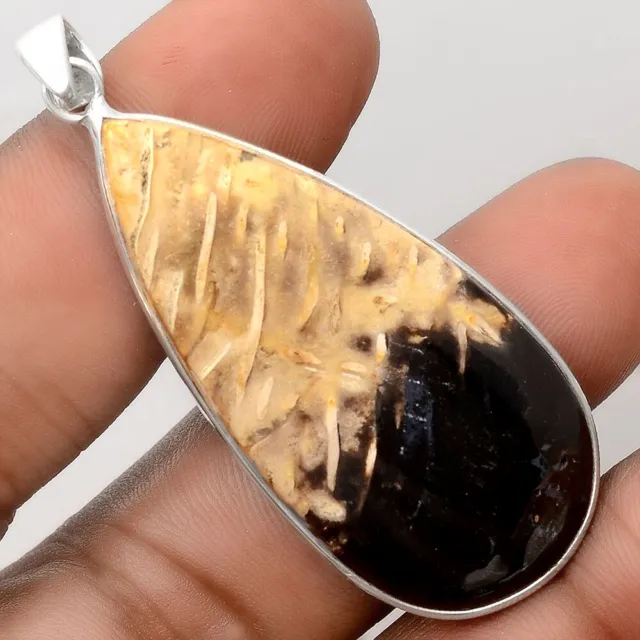 Natural Root Plume Agate 925 Sterling Silver Pendant Jewelry P-1001