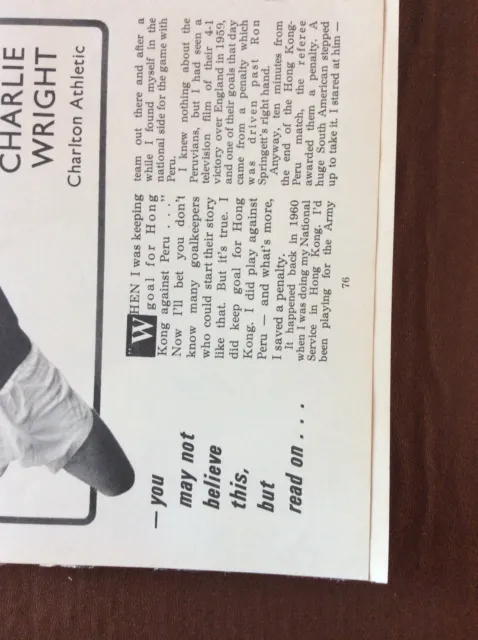 K1a Ephemera 1967 Football Article Charlie Wright Charlton Athletic