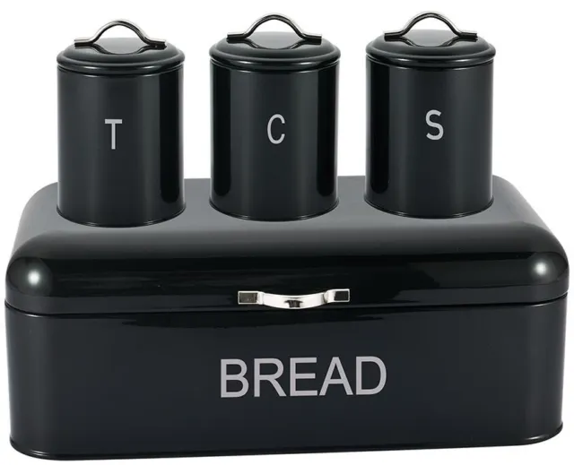 4Pc Stainless Steel Bread Bin & Sugar Tea Coffee Jar Set Loaf Storage Food Box