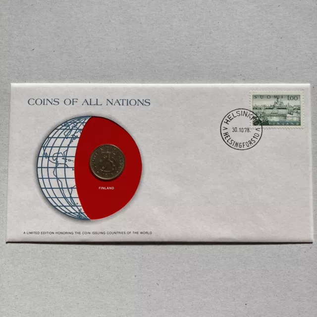 Coins of All Nations Finland PNC Stamp and Coin Cover by Franklin Mint