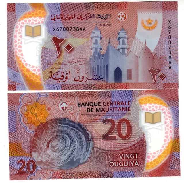 Mauritanie Mauritania Billet 20 Ouguiya 2020 (2021) Polymer New Nouveau Unc NEUF