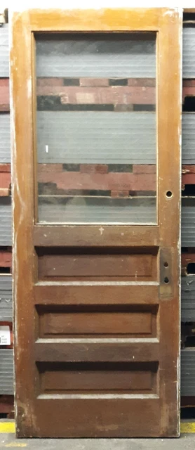 32"x83"x1.75" Antique Vintage Old SOLID Wood Wooden Entry Door Window Wavy Glass