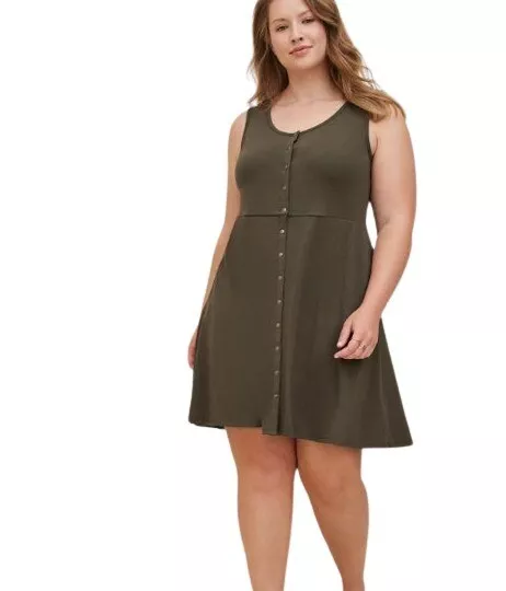 Torrid Womens Mini Jersey Button Front Dress Olive Green Pockets Plus 1X New