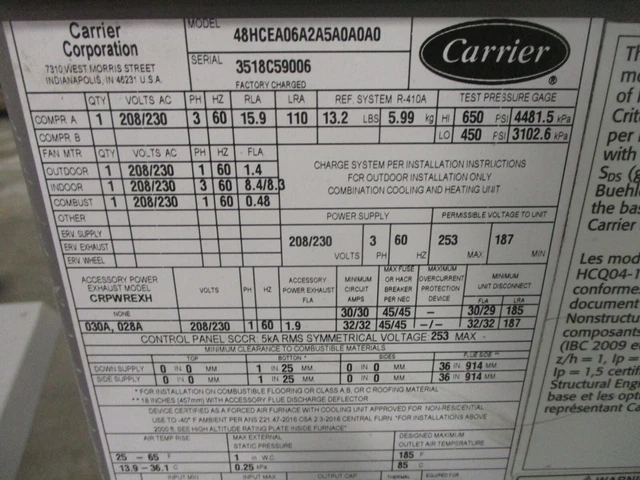Carrier Rooftop Unit 48HCEA06A2A5A0A0A0 5-ton 208/230V 3Ph w/ Heat MFD: 2018 3