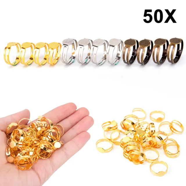 50pcs 8mm Flat Pad Ring Bases DIY Blank Findings For Jewelry Making Adjustab-xd