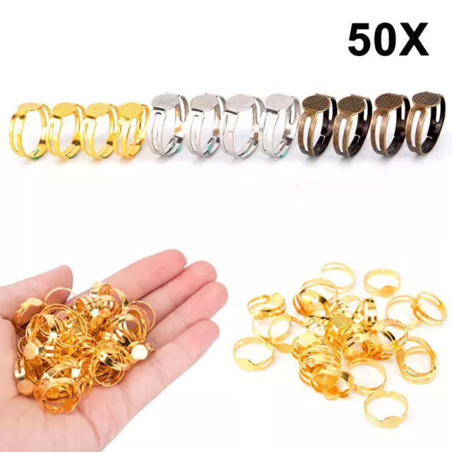50pcs 8mm Flat Pad Ring Bases DIY Blank Findings For Jewelry Making Adjustab-xd