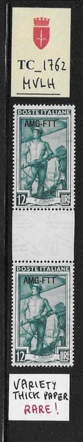 TC_1762. TRIESTE FTT. Gutter pair of 12 Lire 1950 "ITALIA LAVORO". MVLH