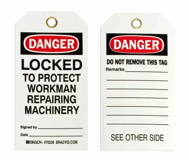 25 Pack, Brady "Danger Locked to Protect Workman..." Lockout Tags, Polyester