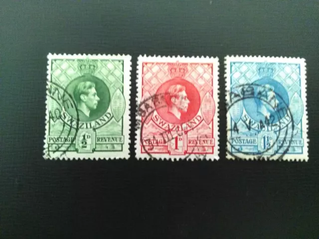 SWAZILAND USED STAMPS 1938 KGV1 1/2d, 1d, 1 1/2d GREEN RED BLUE.