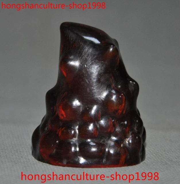 2.2" old Chinese natural Ox horn Bull horns hand-Carved Exorcism statue