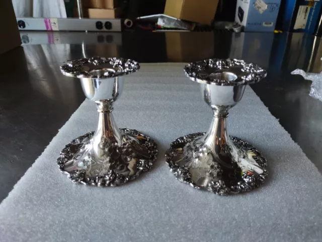 Antique Barbour International Silver Plated Hand Chased Candlestick Holders