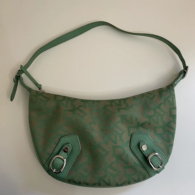 DKNY VINTAGE 00 S croissant green canvas small shoulder bag buckles Spellout 125.00 PicClick UK