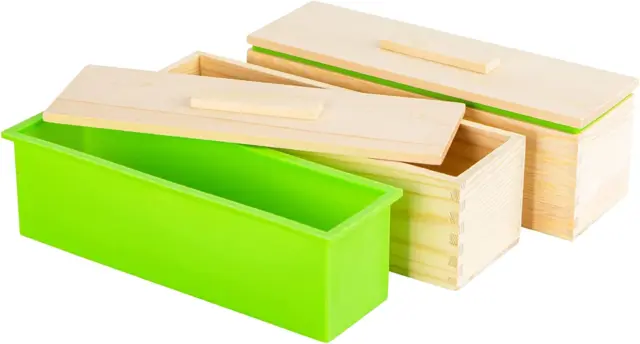 2 PACK 42 Oz Flexible Rectangular Silicone Soap Loaf Molds Kit with Wood Box