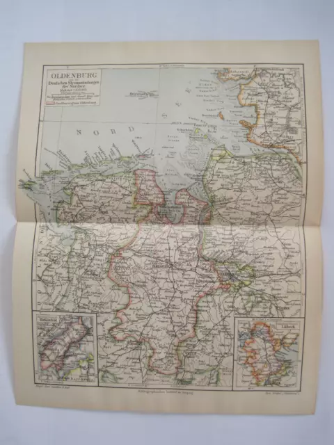 Landkarte OLDENBURG u.d. deutschen Strommündungen der NORDSEE. Original um 1900