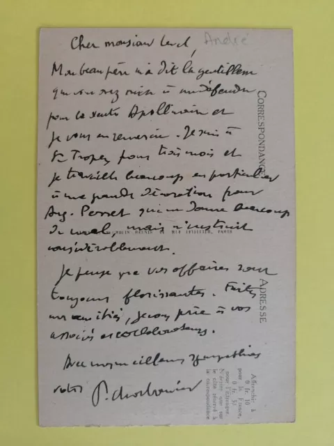 CPA AUTOGRAPHE de l' ARTISTE PEINTRE Pierre CHARBONNIER écrit à André LEVEL