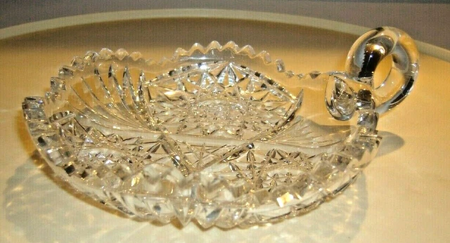 American Brilliant Period Cut Glass nappy handle ABP Hobstar Fan pattern