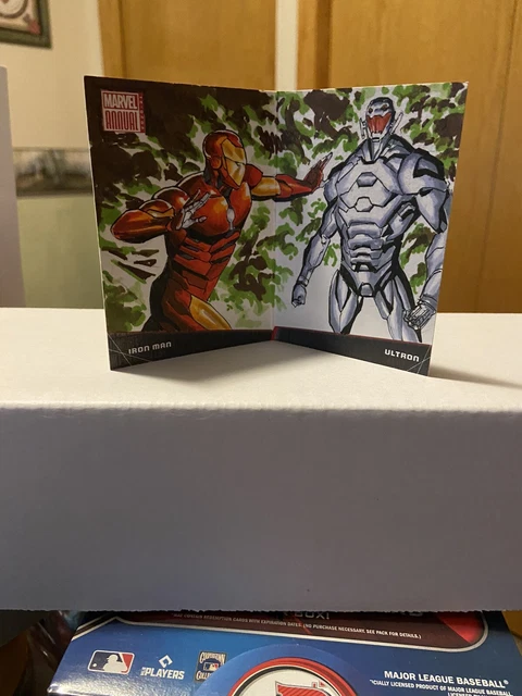 2020-21 upper deck marvel annual battle booklet iron man,ultron duel sketch #1/1