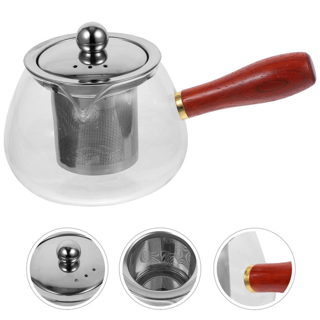 Tetera de té de vidrio para fabricante de té doméstica tetera suelta con mango lateral para salón de té