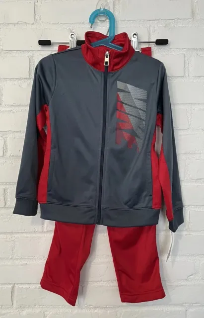 NIKE NWT 2 Piece Boys Track Jacket Pants Jogging Athletic Set Red/Gray Size 6