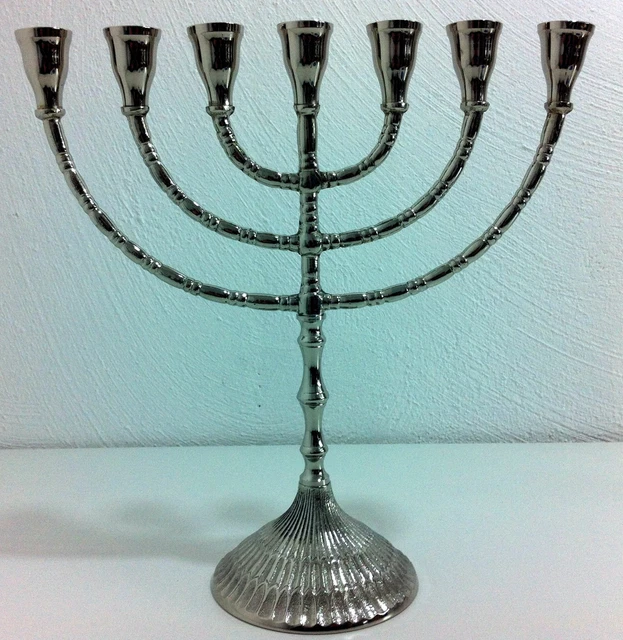 Menorah Davidleuchter – Chandelier à 9 Branches En Nickel Antique – Argenté