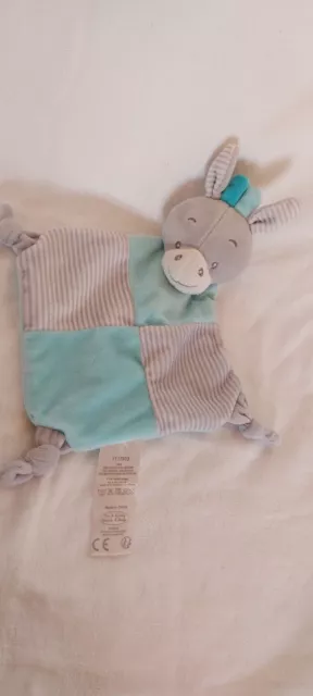 Tom & Kiddy Bisous D'ange Doudou Ane Cheval Plat Gris Bleu Raye Hochet Tbe