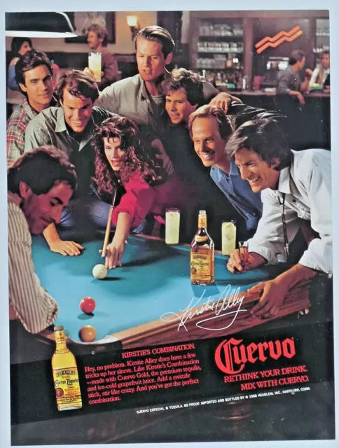 Kirstie Alley Vintage 1988 Jose Cuervo Shooting Pool Original Print Ad 8.5 x 11"