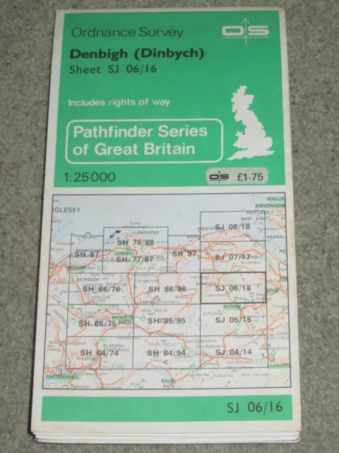 Ordnance Survey Pathfinder map sheet SJ 06/16 Denbigh, North Wales - 1974