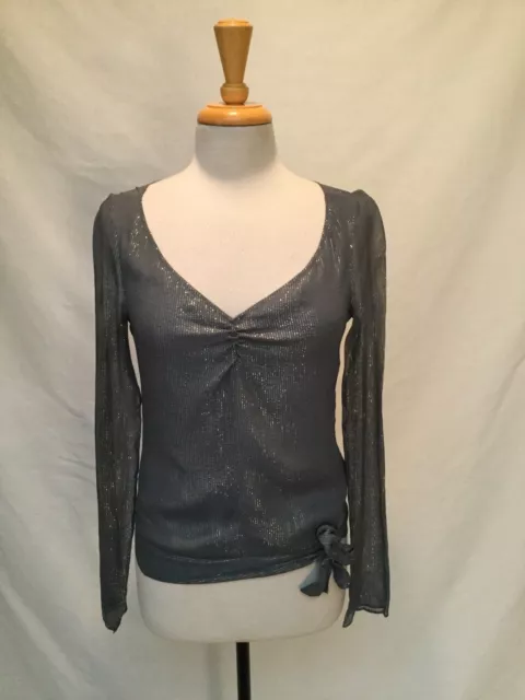 12th Street By Cynthia Vincent Sheer Gray Top w/Gold Metallic Thread Size P