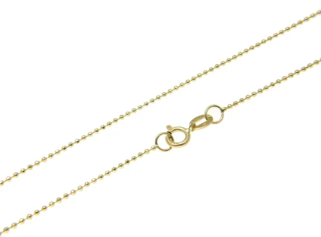 1Mm Solid 14K Yellow Gold Diamond Cut Bead Ball Chain Necklace 15 16 18 20 22 24