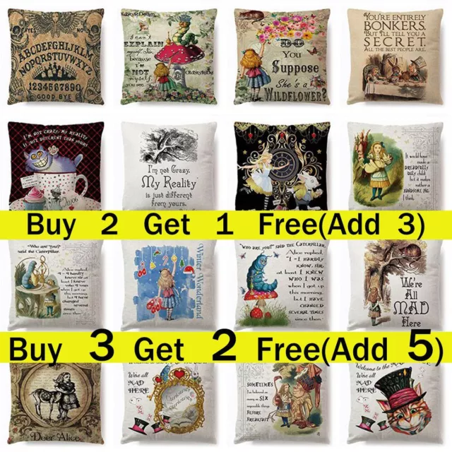 Alice in Wonderland Pillow Case Cotton Linen Square Cushion Cover Cartoon UK