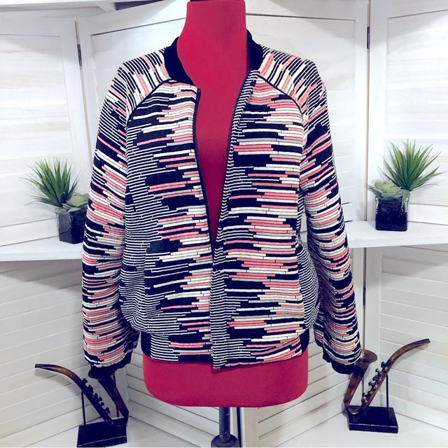 Anthropologie Weston Emily in Paris style pink black quilted bomber jacket sz S