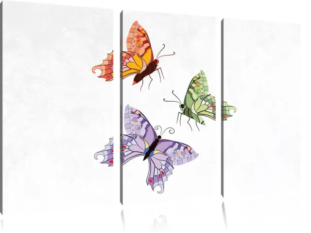 Wunderschöne Schmetterlinge weiß 3-Teiler Leinwandbild Wanddeko Kunstdruck