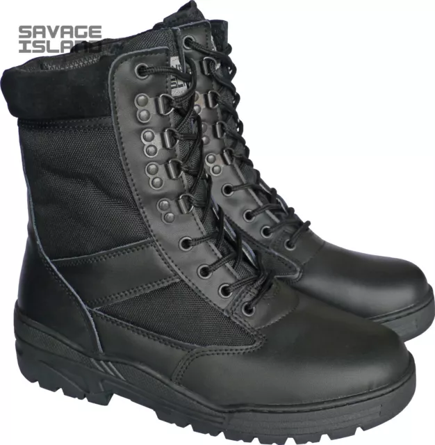 BLACK LEATHER ARMY Patrol Combat Boots Tactical Cadet Security Military ...