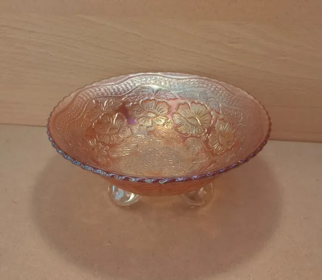 Carnival Marigold Iridescent Glass Dish Wavy Edge - Floral