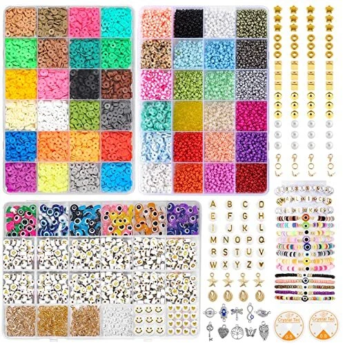 10945 Pcs Clay Beads for Bracelet Making Kit 3mm Seed Beads Evil Eye Beads