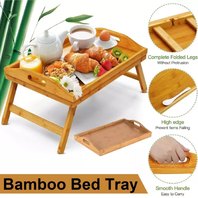 Bamboo Tray Fold Up Lap Tray Tea Coffee Table Serving Tray Breakfast in Bed Tray