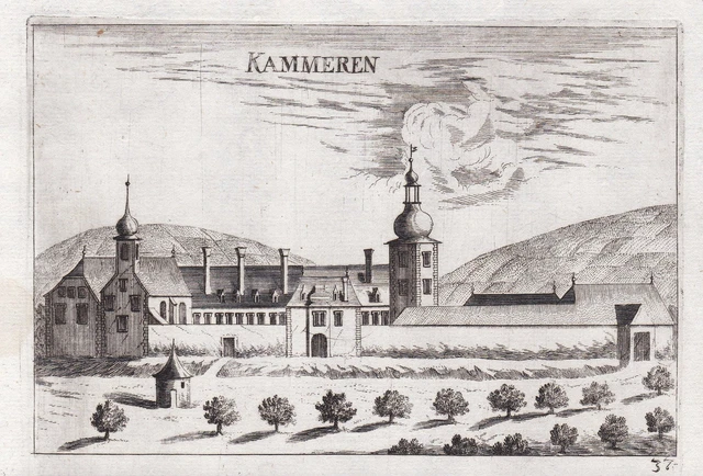 1672 Chambers Hadersdorf Krems Vista Incisione Stampa Antica Vischer