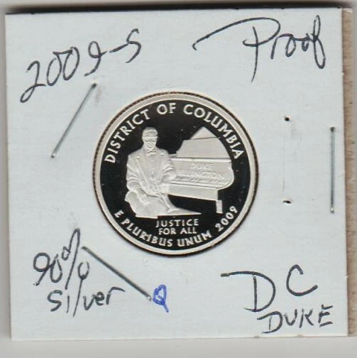 District of Columbia Washington DC 2009 S Quarter SILVER Proof DUKE Ellington ST