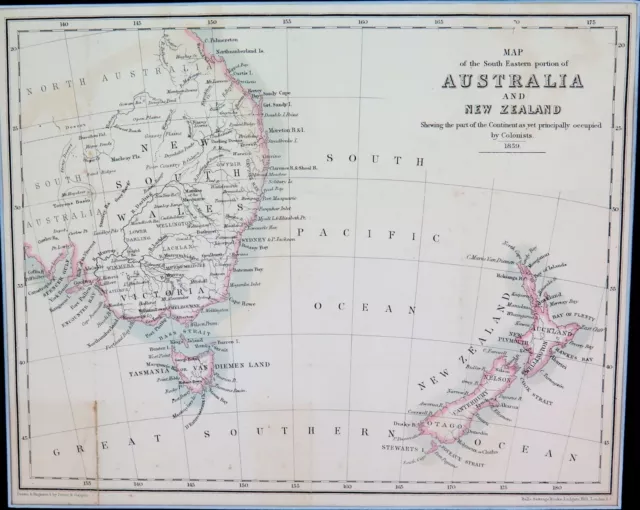 .RARE 1859 COLONIAL MAP of AUSTRALIA & NEW ZEALAND ex “RAMBLES in the ANTIPODES”