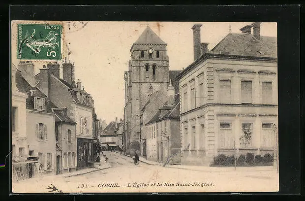 CPA Cosne, L´Eglise et la Rue Saint-Jacques 1910