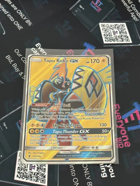 Tapu Koko GX FULL ART ULTRA RARE 135/145 Pokemon SM Guardians Rising Holo NM