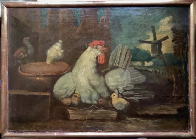 Large 18th Century Flemish OLD MASTER painting Hen and chicks Frans SNYDERS