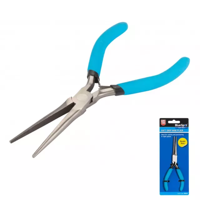 Bluespot Mini Extra Long 150mm Needle Nose Pliers With Soft Grip Handle