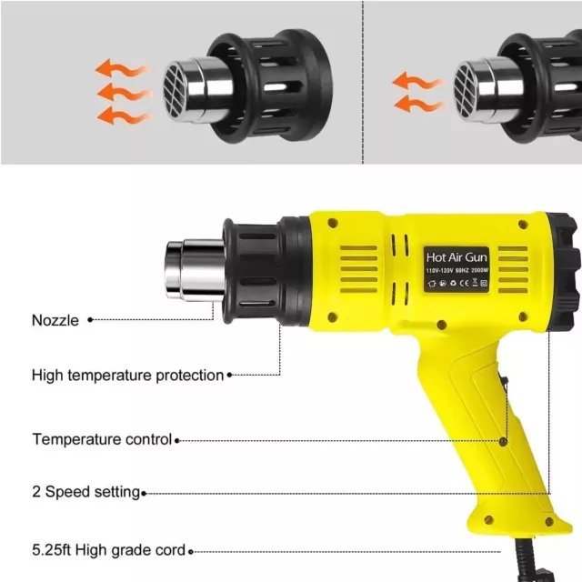 Pistola de aire caliente Mango ergonómico AC 220V 2000W Pistola de calor de aire 2