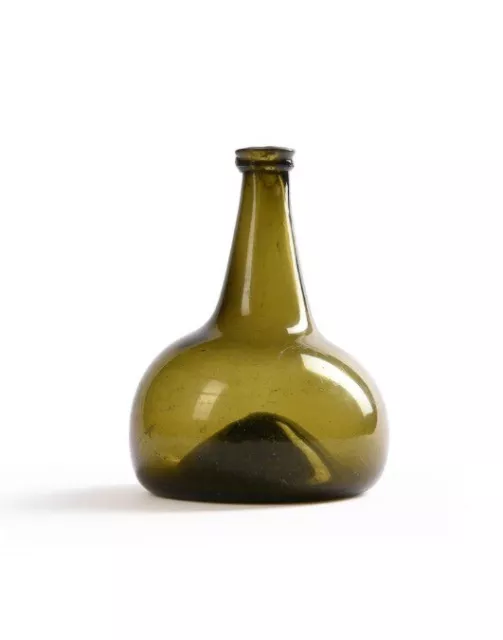 Antique Early 18th Century Green Glass Onion Shaped Wine Bottle