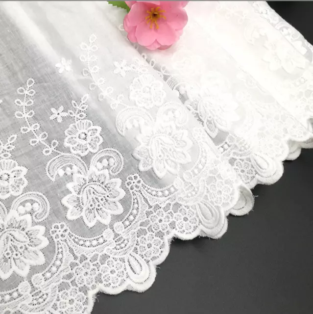 8.5"/21.5cm Broderie Anglaise Flat Lace Trim Cotton Eyelet Flowers White by yard 2