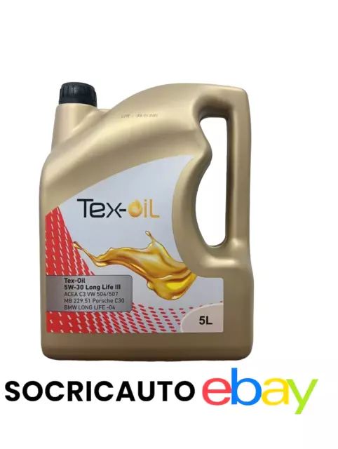 5 Litri Olio Motore Tex Oil 5w30 Longlife III Acea C3 VW 504/507 Porsche C30